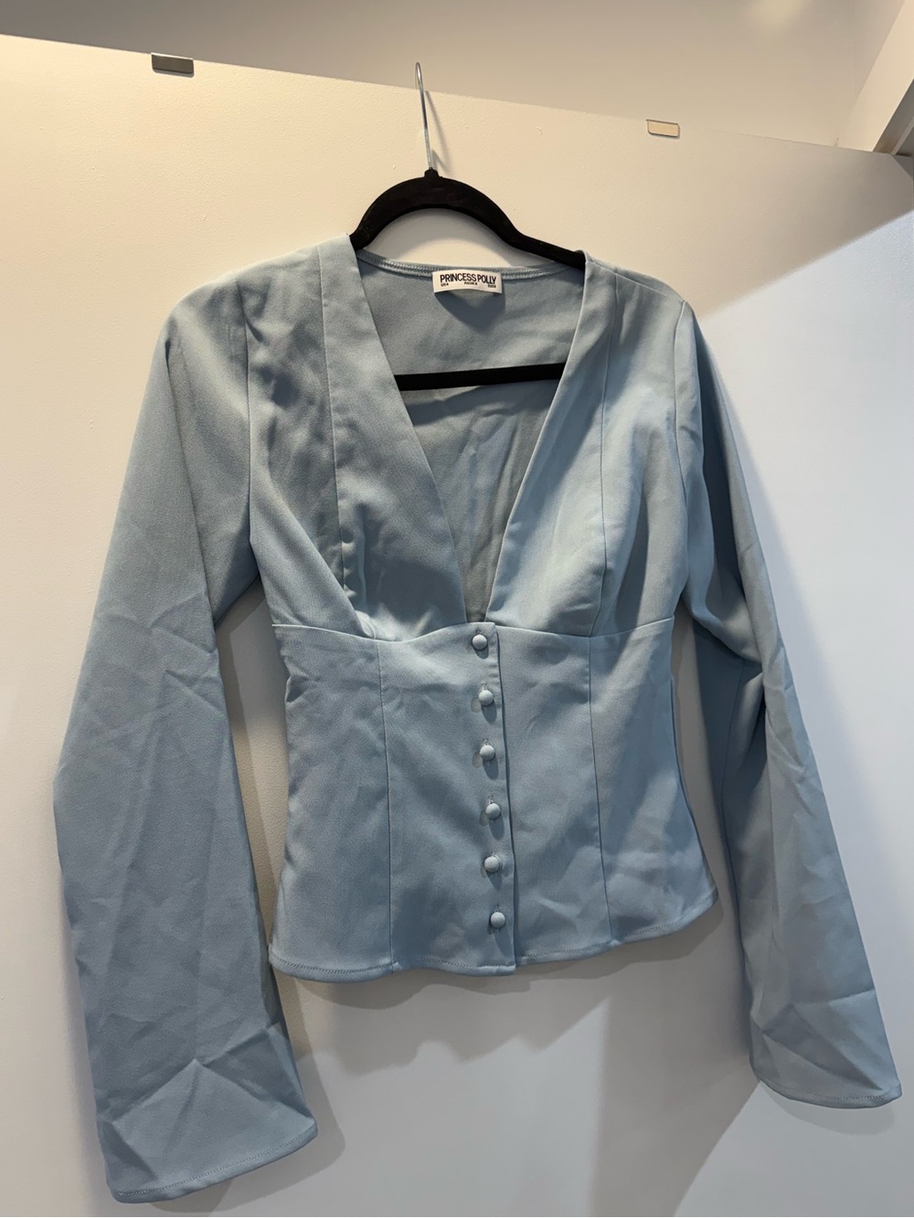 Princess Polly Light Blue Button-Front Button Down Plunge Top
